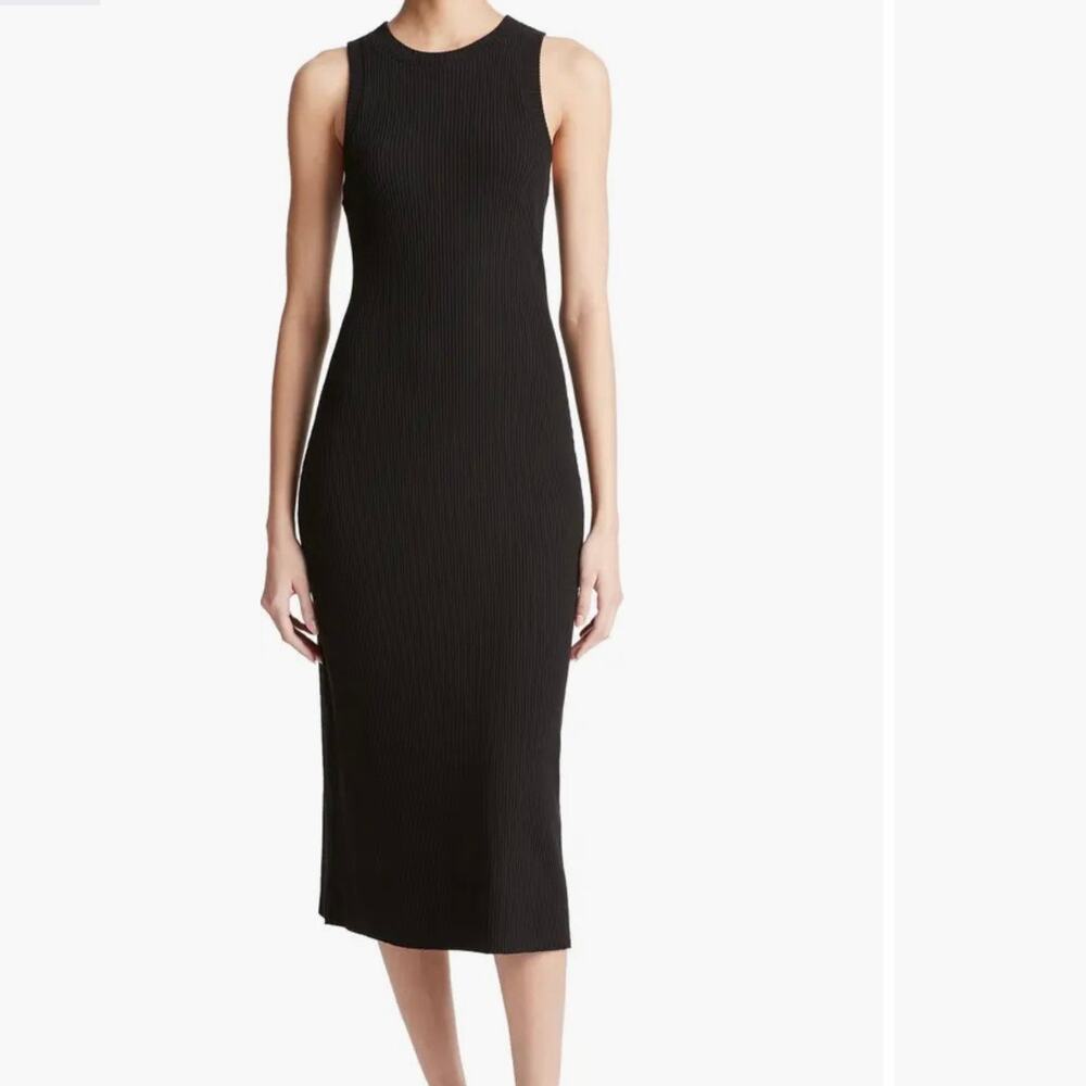 Vince Classic Sleeveless Knit Midi Dress Women's Small Black High Neck